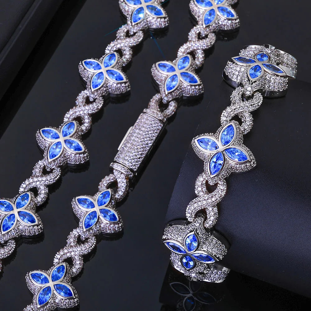 REBEL European American Hip Hop Four Leaf Clover 8-Character Chain Cuban Link Unisex Iron Plant Pattern High-End Bracelet