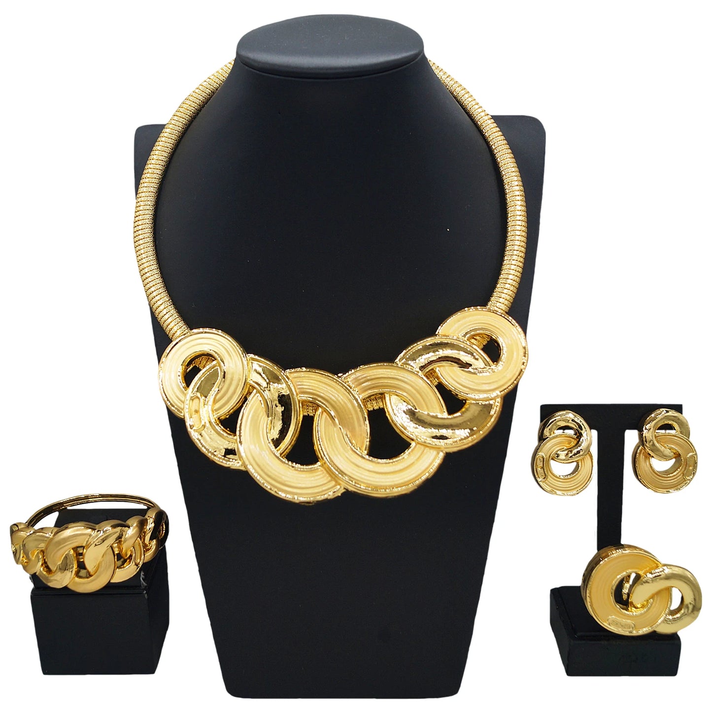 Zhuerrui Gorgeous Bridal Jewelry Set High Quality 24K Gold Plated Hipster Hip Hop Party with Necklace Earrings BraceletHK012022