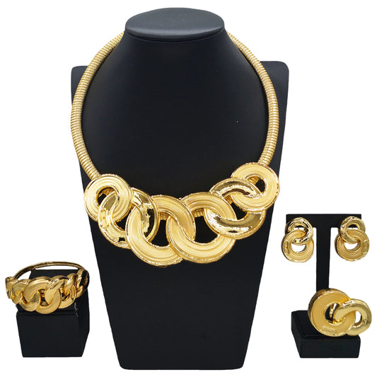 Zhuerrui Gorgeous Bridal Jewelry Set High Quality 24K Gold Plated Hipster Hip Hop Party with Necklace Earrings BraceletHK012022