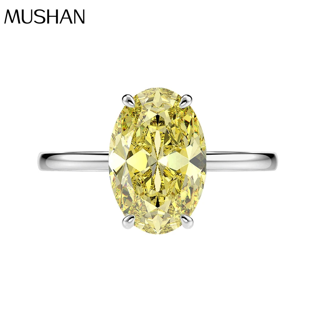MuShan 5.5 Carat Redion Cut High Carbon Yellow Diamond 8 12mm Oval Ring Women Party Luxury 925 Sterling Silver CMA Certified