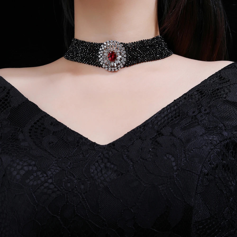 Silverelli | 925 Silver Black Spinel Multi-Layered Choker Necklace | 18K Gold Plated | Strand Design