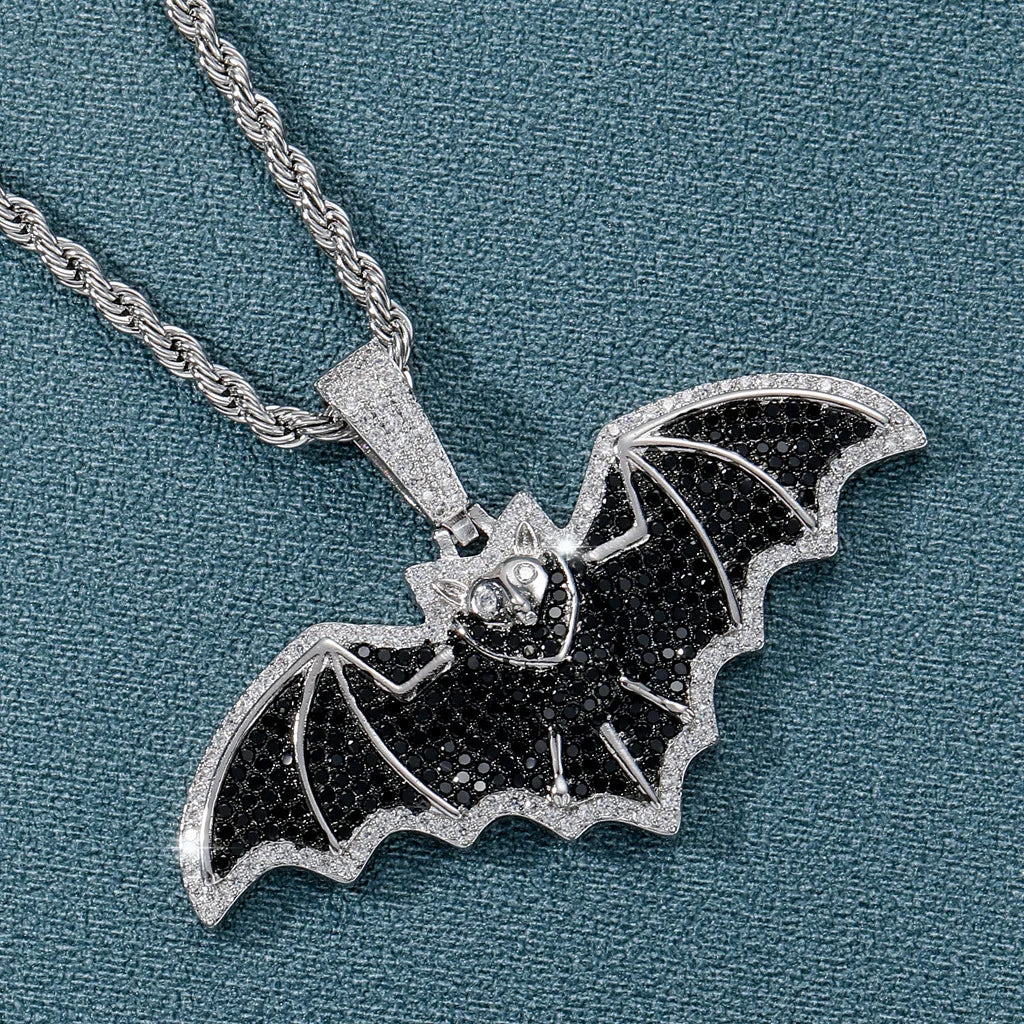 BES New Retro Brass Black Necklace Punk Wing Necklace Personality Bat Necklace for Women Men