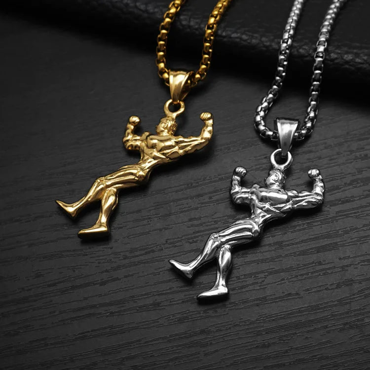 Hip Hop Fitness Muscle Male Styling Waterproof Anti Non Tarnish Stainless Steel Jewelry Pendant Necklaces for Male Men Wholesale