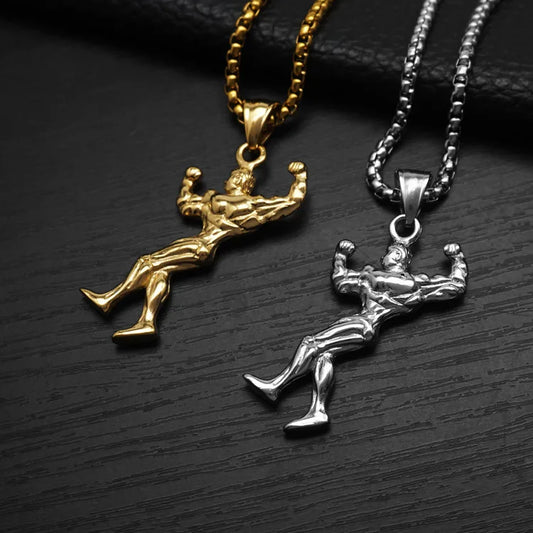 Hip Hop Fitness Muscle Male Styling Waterproof Anti Non Tarnish Stainless Steel Jewelry Pendant Necklaces for Male Men Wholesale