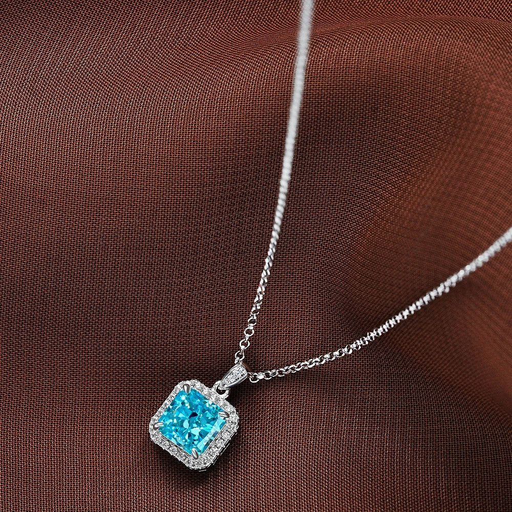 MUSHAN Jewelry Factory New 925 Silver 2 Carat Necklace Square 7*7 High Carbon Diamond Pendant European and American Style