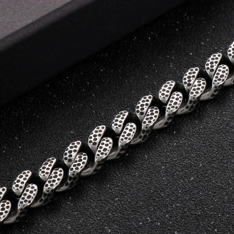 KALEN 215mm Men Punk Stainless Steel Leopard Prints Cuban Links Bracelet