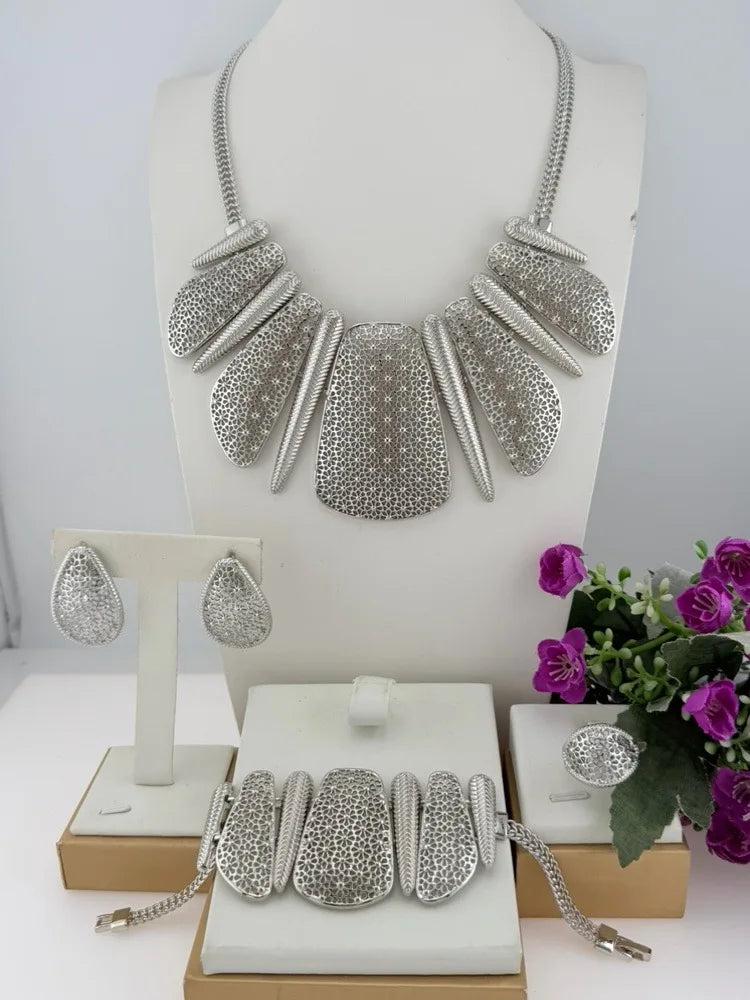 Italian Gold-Plated Jewelry Sets Necklace Bracelet Earrings Ring Four-Piece Sets Exaggerated Luxury Wedding Jewellery Set