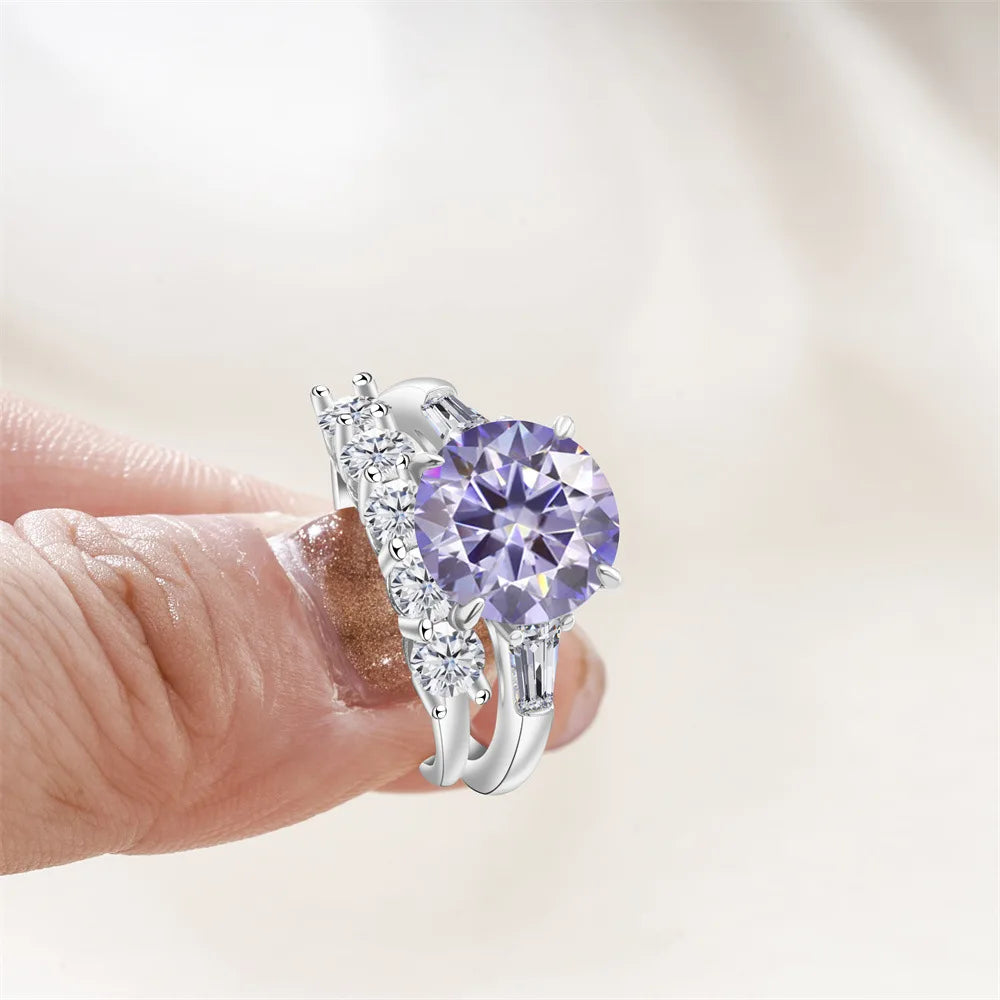 Saudi Arabia Silver Rings with Luxury S925 Sterling Silver Jewelry 6.5carat Gra Certificate Moissanite Ring Set Birthday Gift