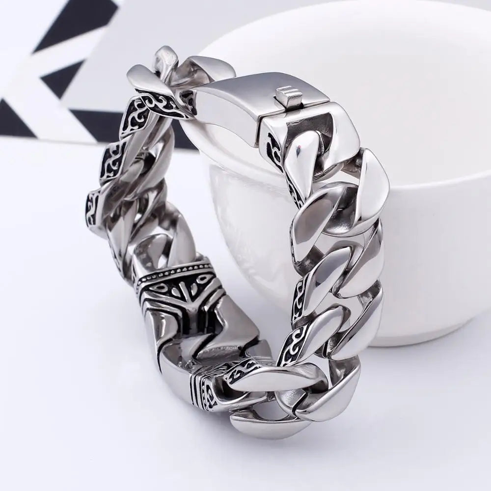 KALEN Men Punk Jewelry Stainless Steel Trendy Cuff Cuban Chain Bracelets