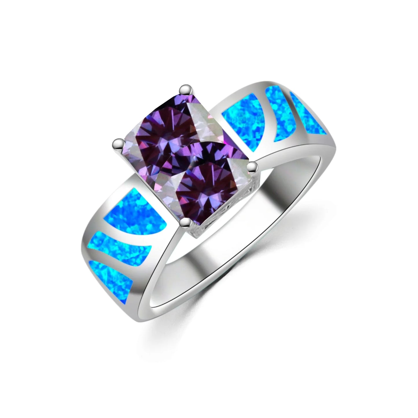 Opal Striped Ring | | Vibrant Rainbow Gem Inlay Fashion Jewelry for Men Women