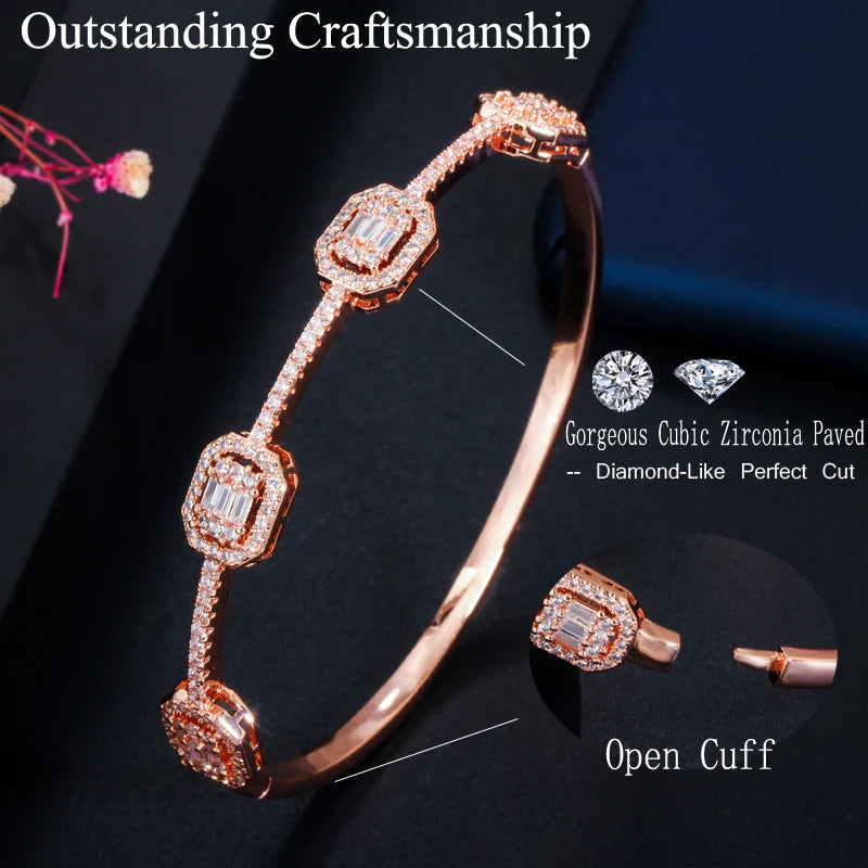 S&S CZ Baguette Statement Bangle – Stackable Cuff Bracelet – Collection