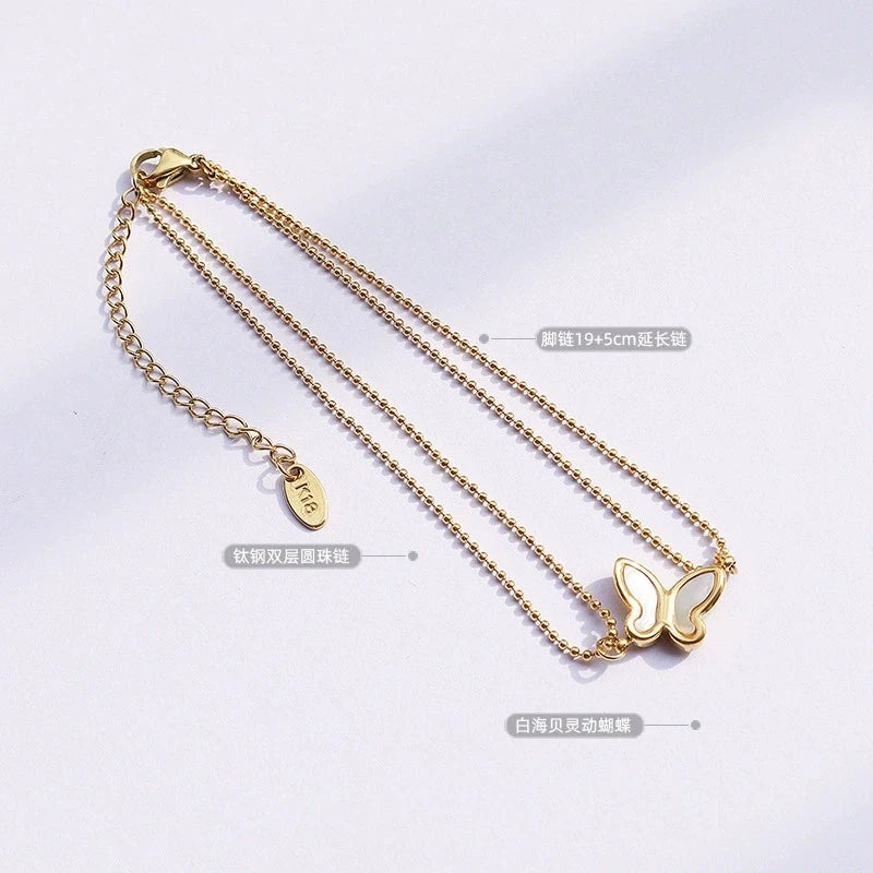 LT-S103 INS Jewelry Minimalist butterfly Anklet for Women Foot Accessory Stainless Steel Titanium Steel 18K Gold Plating