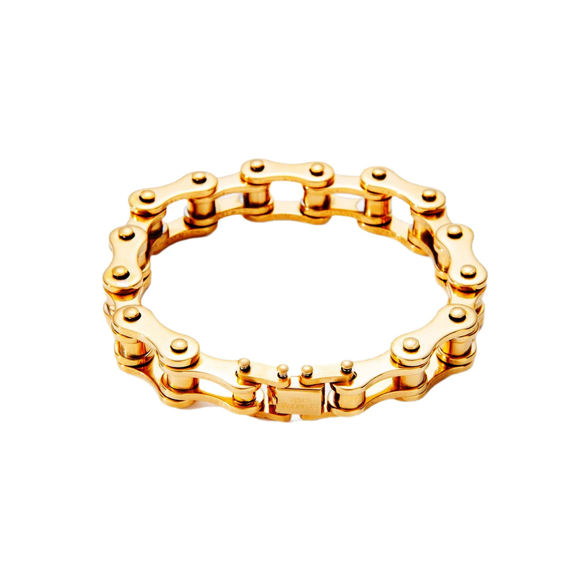 REBEL Stainless Steel Real Gold Plated Biker Chain Bicycle Link Bracelet for Men Street Stackable Hip Hop Tarnish Resistant