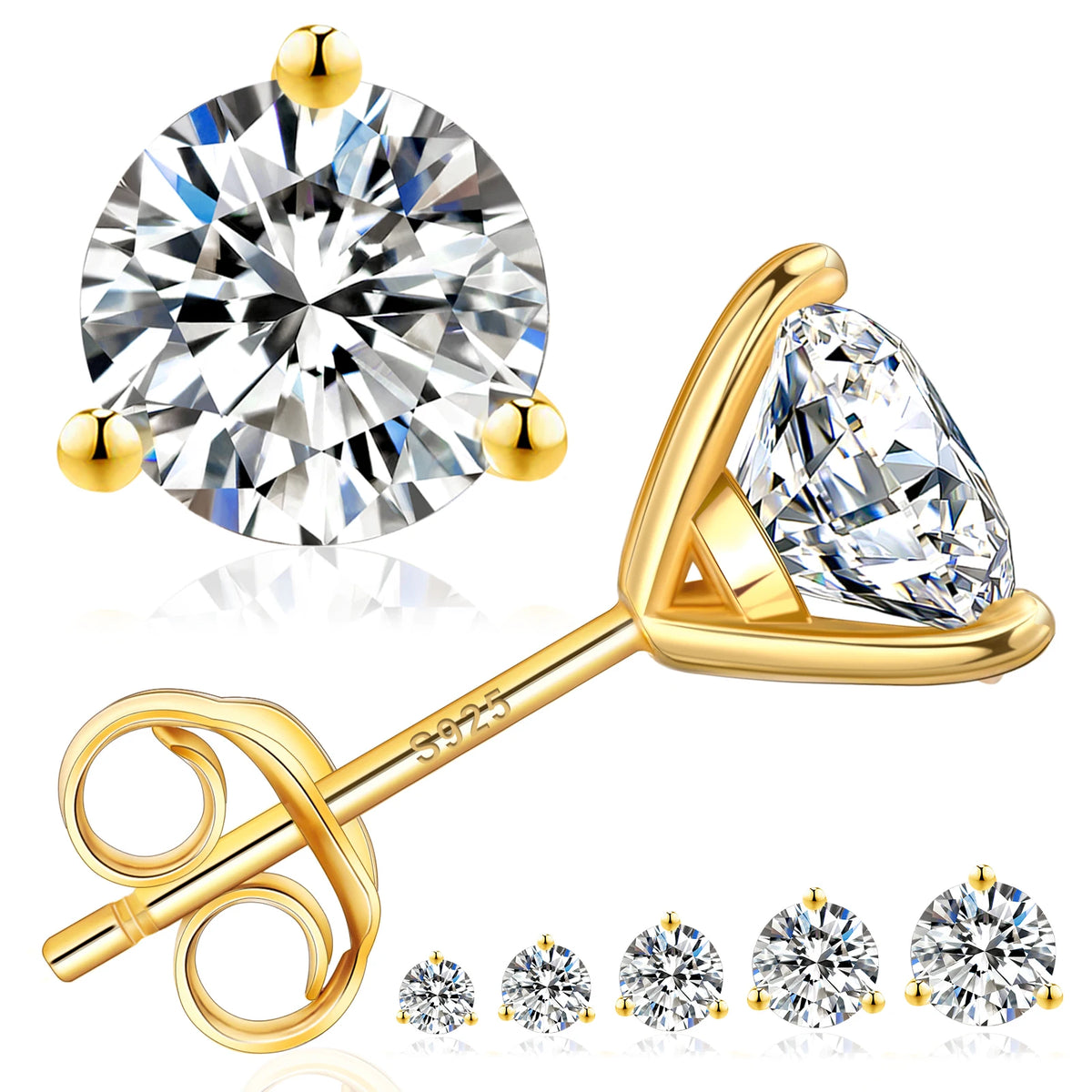 REDheart Women Men Jewelry Yellow 14K 18K White Gold Plated 925 Silver Lab Created Diamond VVS Moissanite Stud Earring with GRA Certified
