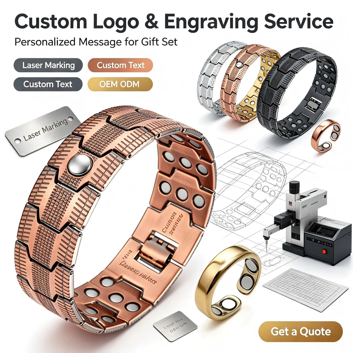 NewLife - Magnetic Three-Row Zinc Alloy Geometric Bracelet
