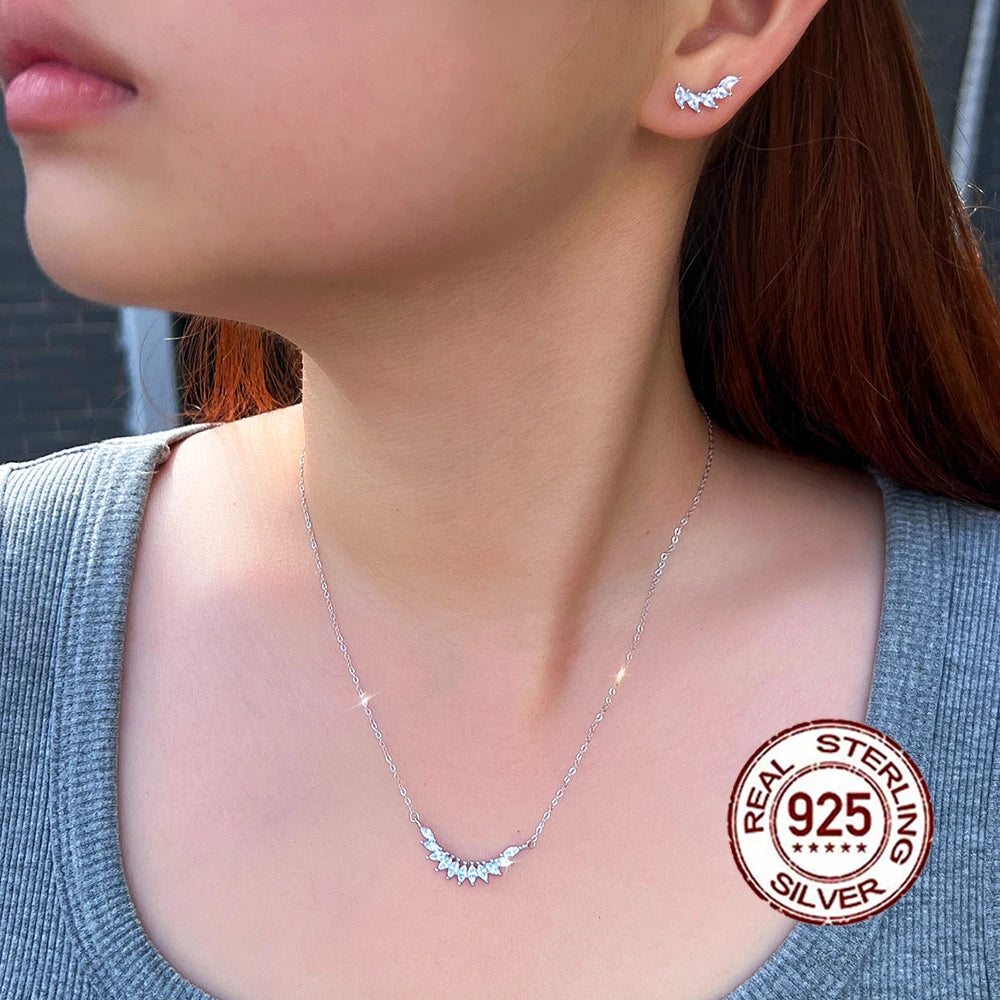 Italian Silver 925 Jewelry Sets Gorgeous Marquise Cut Cubic Zirconia Wing Earrings and Necklace Set for Ladies Women Engagement
