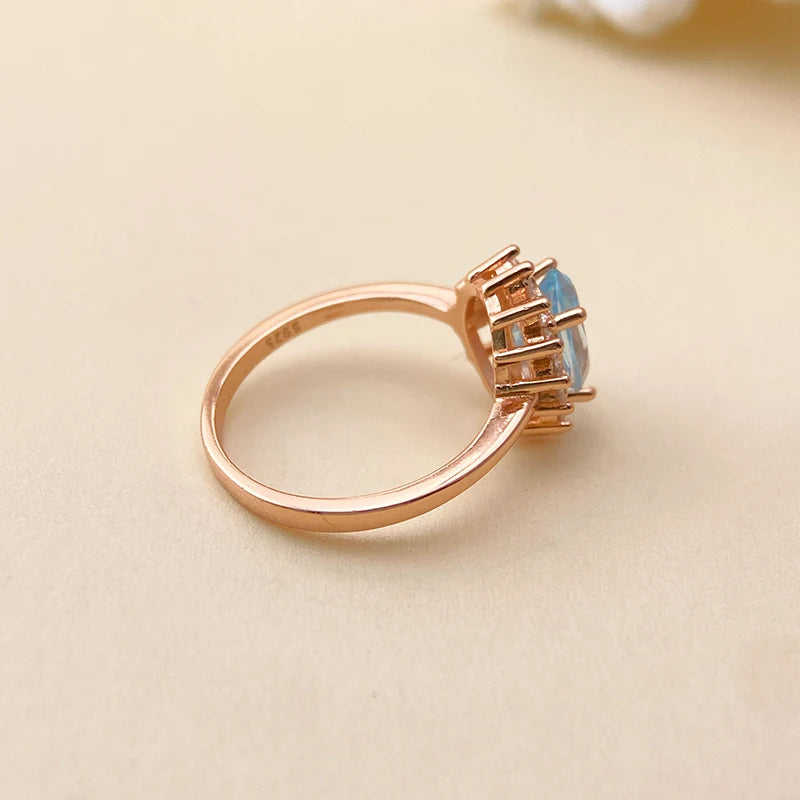925 Silver Sky Blue Topaz Ring with Natural Gemstone for Women December Birthstone Fine Jewelry Elegant Wedding Anniversary