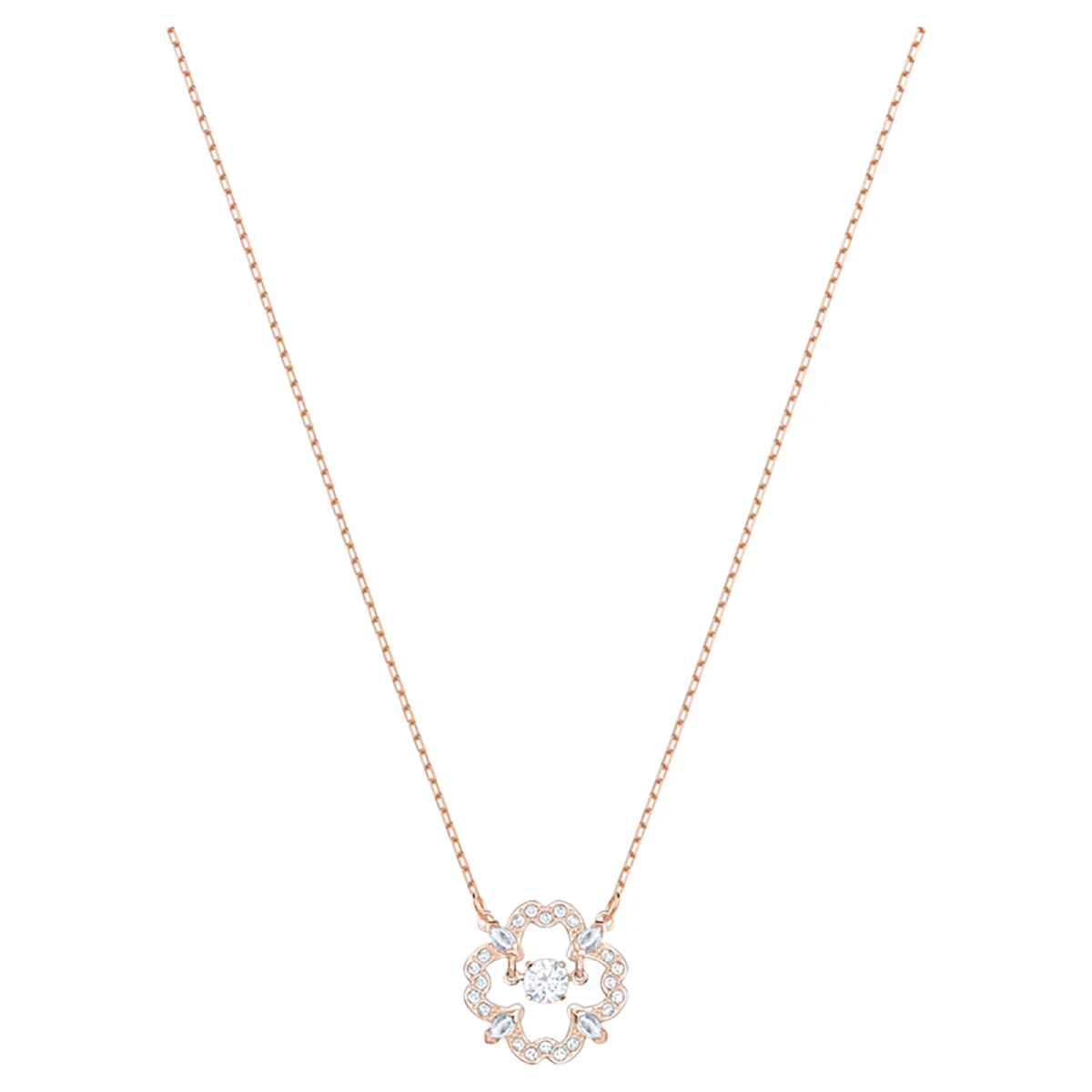 S&S Women Classic Copper Circle Crystal Zircon Pendant Necklace Silver Rose Gold Plated Sparkling Cubic Zirconia Dainty Chain Party