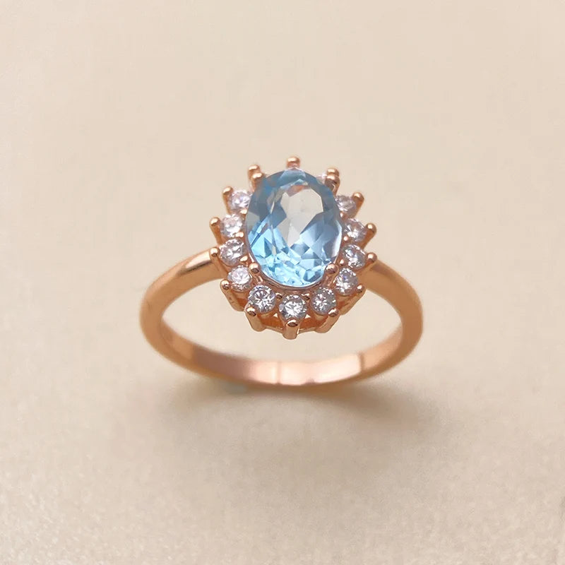 925 Silver Sky Blue Topaz Ring with Natural Gemstone for Women December Birthstone Fine Jewelry Elegant Wedding Anniversary
