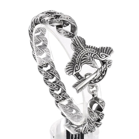 VIKING Eagle & Arrow Cuban Link Bracelet – Silver Stainless Steel