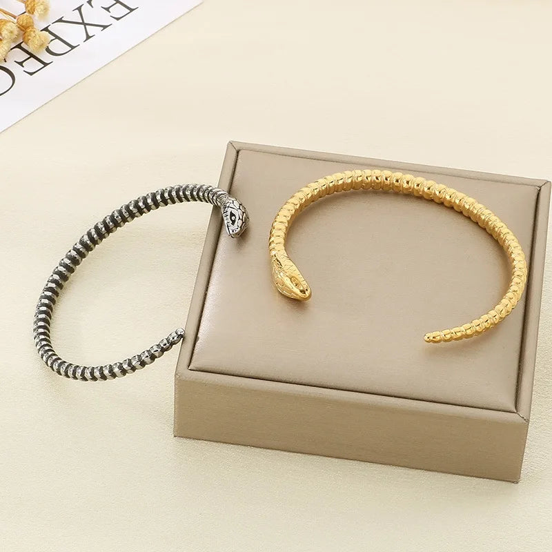 FASHIONISTA European American Retro Punk Open Snake Head Stainless Steel Jewelry Men's Women's HipHop Fashion Bangle