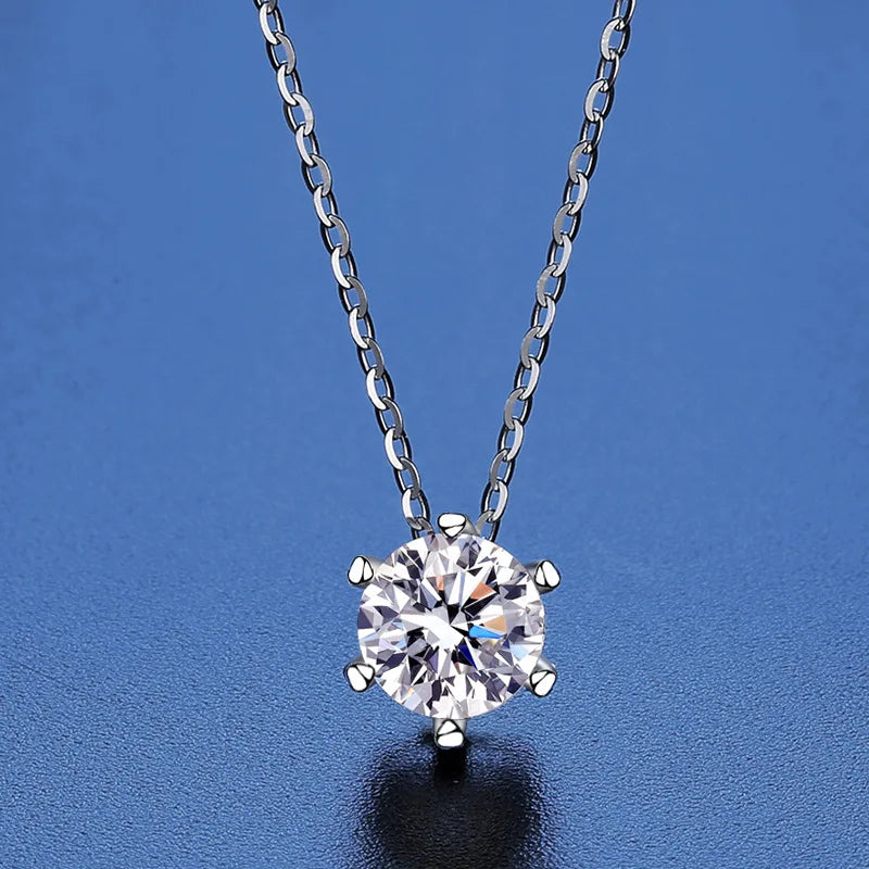 Factory Custom Minimalist 925 Sterling Silver Six Claw Set Round Cut 1 Carat Colorful Moissanite Pendant Necklaces Women