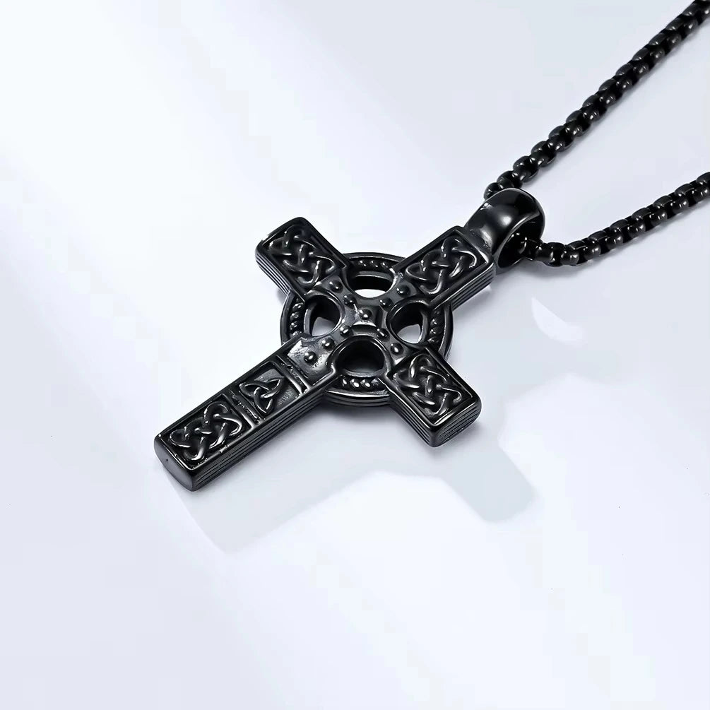 REBEL New Arrival Stainless Steel Cross Necklace for Men Double Sided Cross Celtic Knot Pendent Necklace Fashion Jewelry
