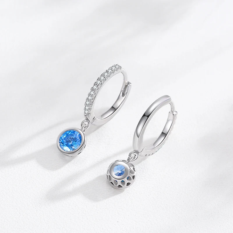 Ailmay 925 Sterling Silver Elegant Blue Zirconia Jewelry Set Luxury Necklace & Hoop Earrings For Women Romantic Wedding Jewelry