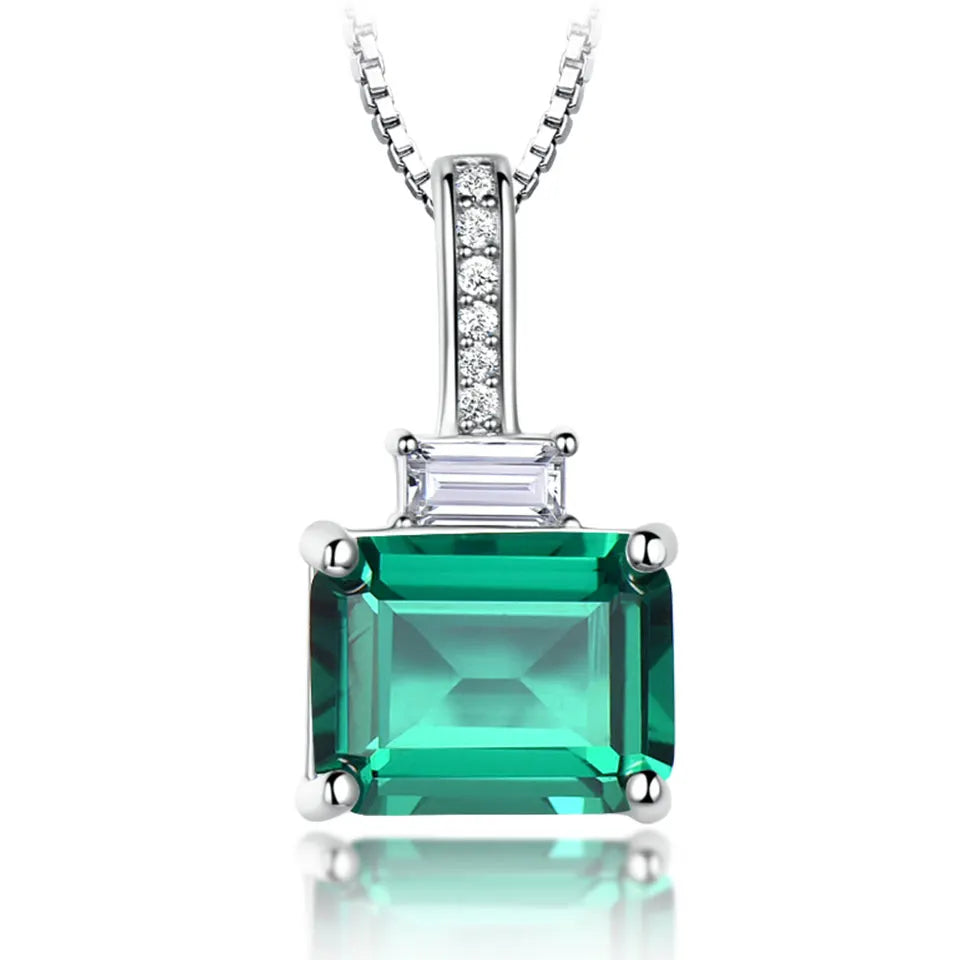 Classic Design Gemstone Jewelry Rectangle CZ Cubic Zircon Diamond 925 Sterling Silver  Pendants Necklaces for Women