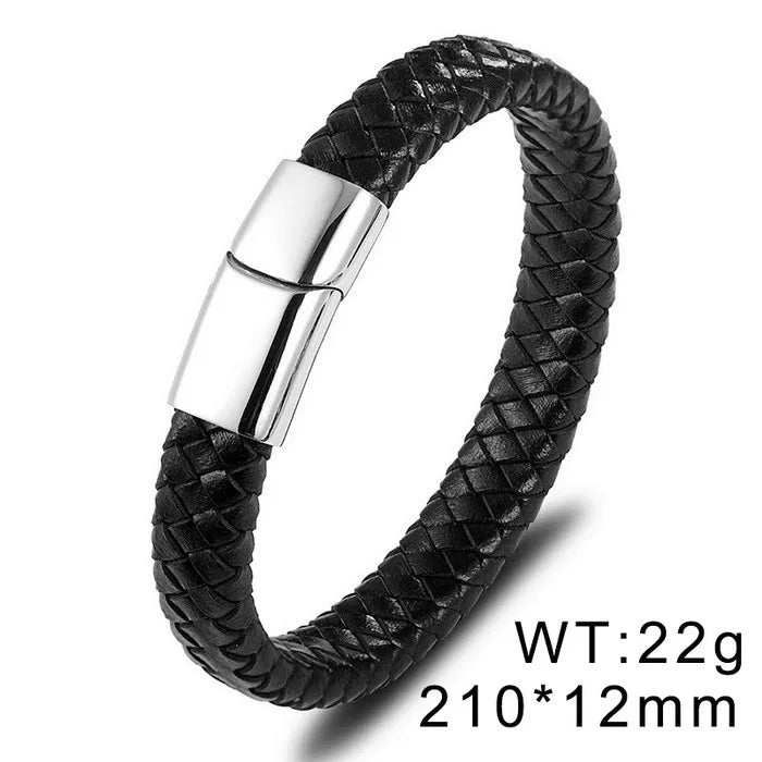 KALEN 13mm Width Men Mature Gold/Silver/Black Stainless Steel&Cowhide Leather Bracelet