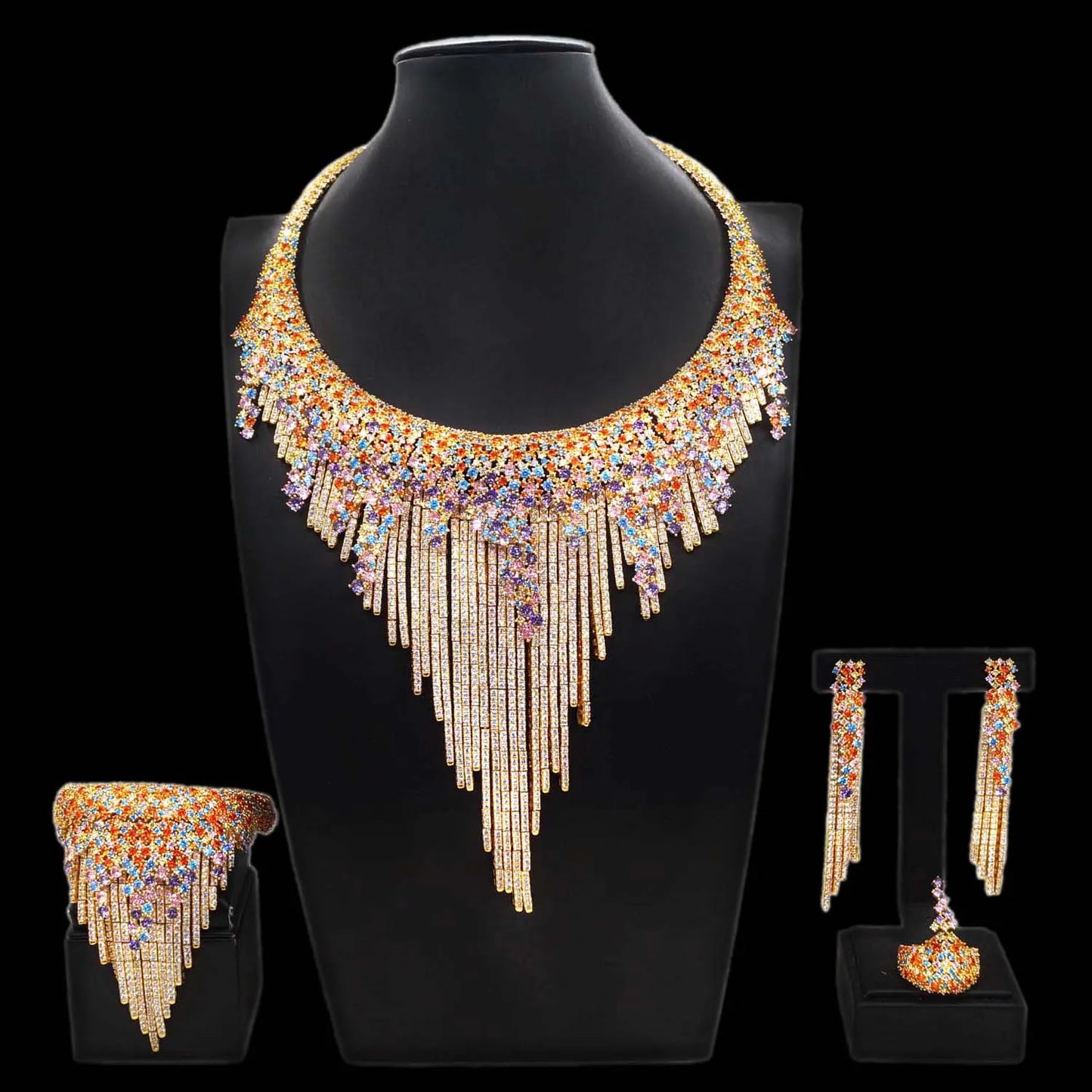 Zhuerrui High Quality Gold Jewelry Set Beautiful Multi Color Beads Jewelry Sets Cheap Bridal Costume Accessories HZ23048406