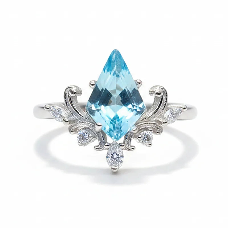 Gioiellieri Natural Sky Blue Topaz Ring with 925 Sterling Silver for Women December Birthstone Light Blue Gemstone Fine Jewelry Luxury Gift