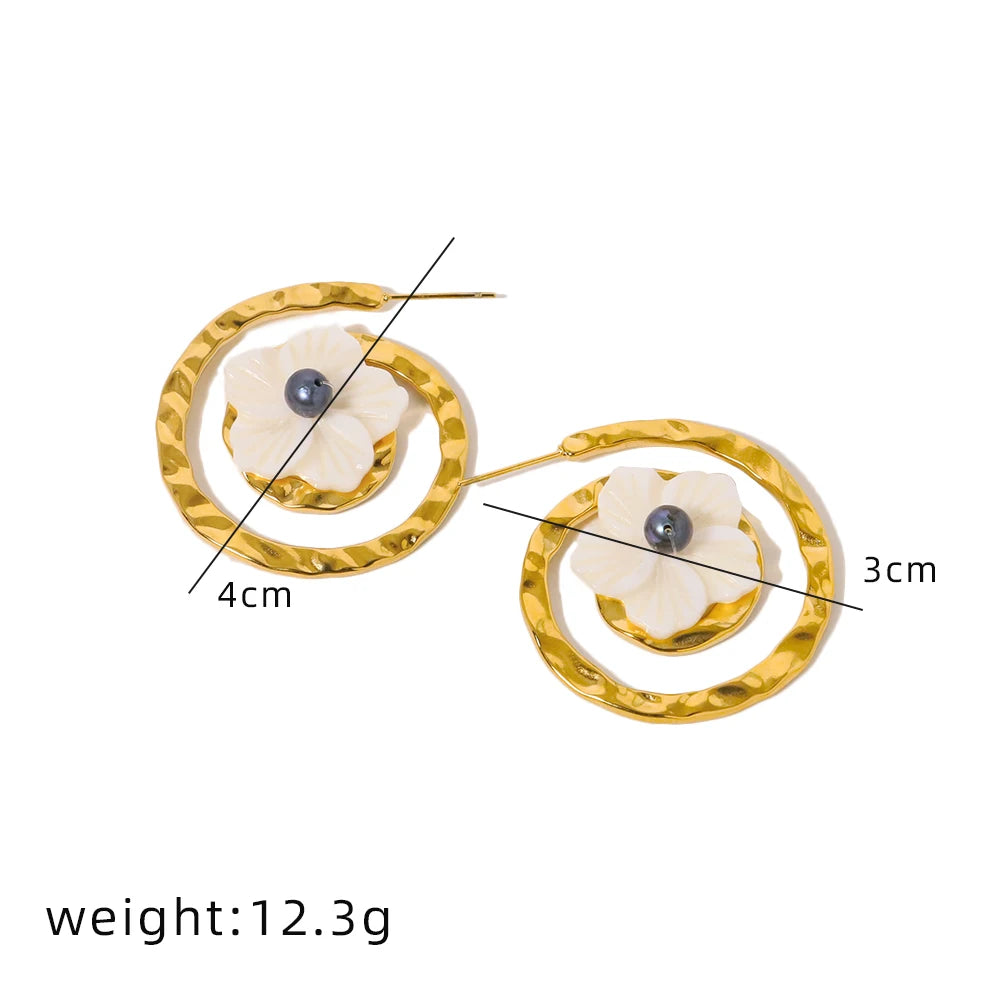 Women Cute Spiral Shell Flower Earrings With Pearl Pendant Stainless Steel Earrings Jewelry for Women Exquisite Wedding Gifts
