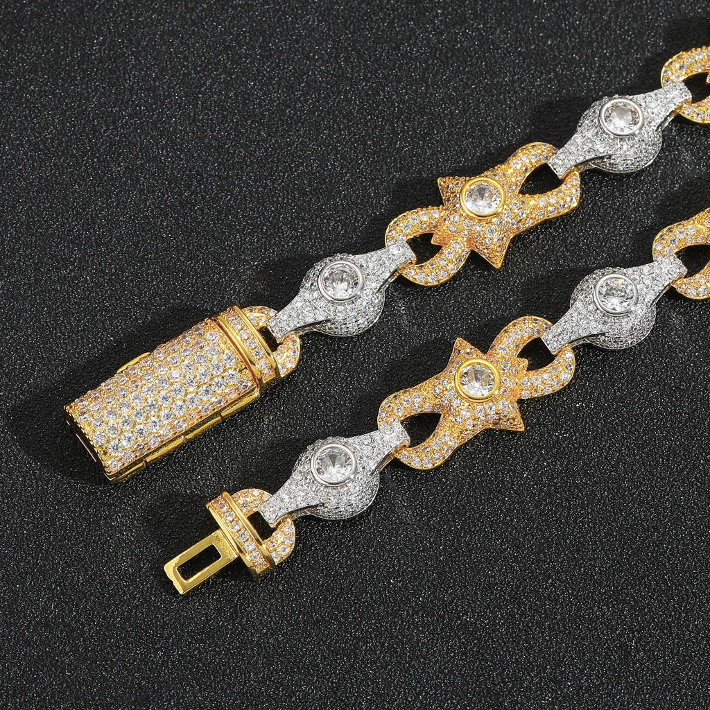 Hot Selling Hip-hop Bracelet 10mm Eye Cuban Chain Dual Color Zircon Creative Niche Men's and Women's Jewelry Party Gifts