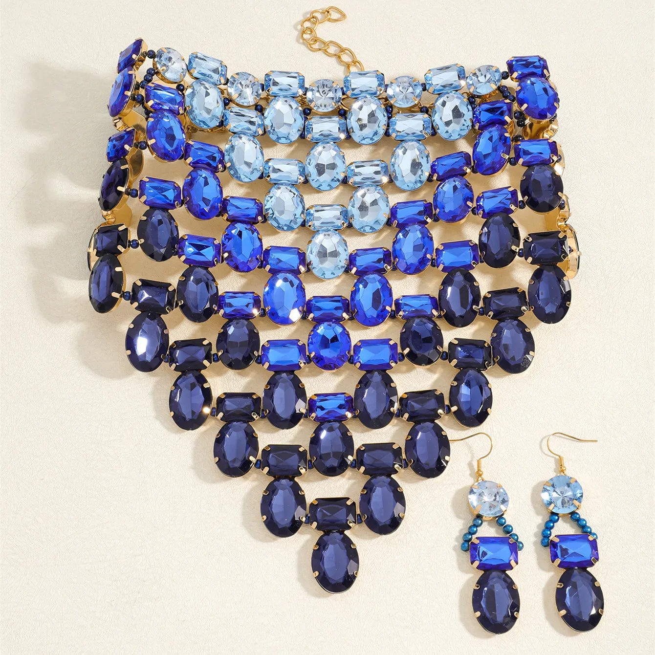 Exaggerated Luxury Jewelry Set for Women Layered Choker Necklace & Dangle Earrings Party Bridal Formal Statement Accessories