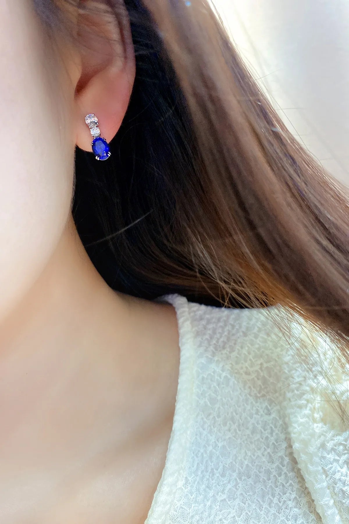 Gemfiori Anster High Quality S925 Lab Grown Sapphire Earring Stud Dainty Gemstone Stud Earrings for Women Daily Wear Gift