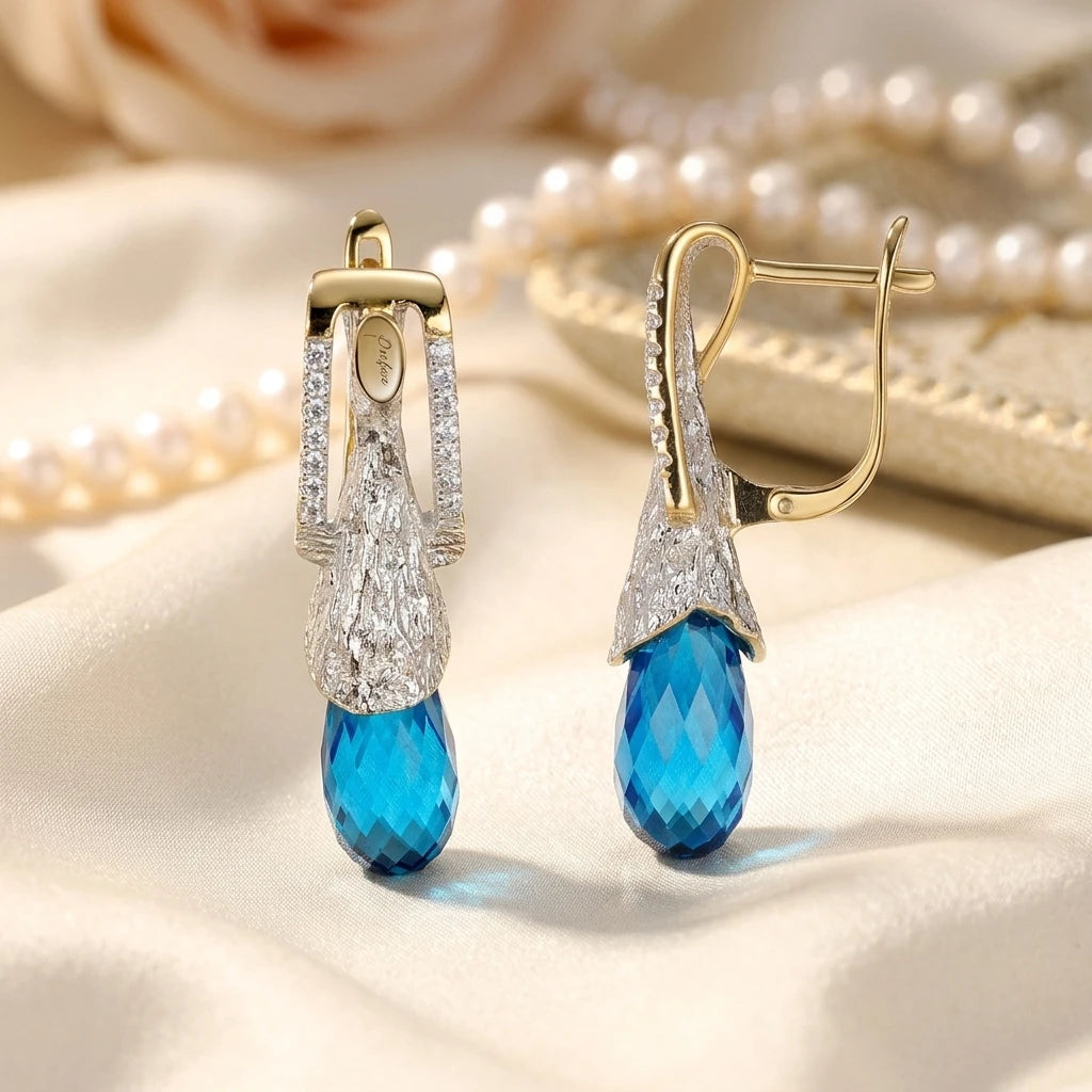 Online Wholesale PERFECT Brand Blue Grass 925 Sterling Silver Classic Clip Rhodium 18K Gold Plated Eardrop Earrings for Women's