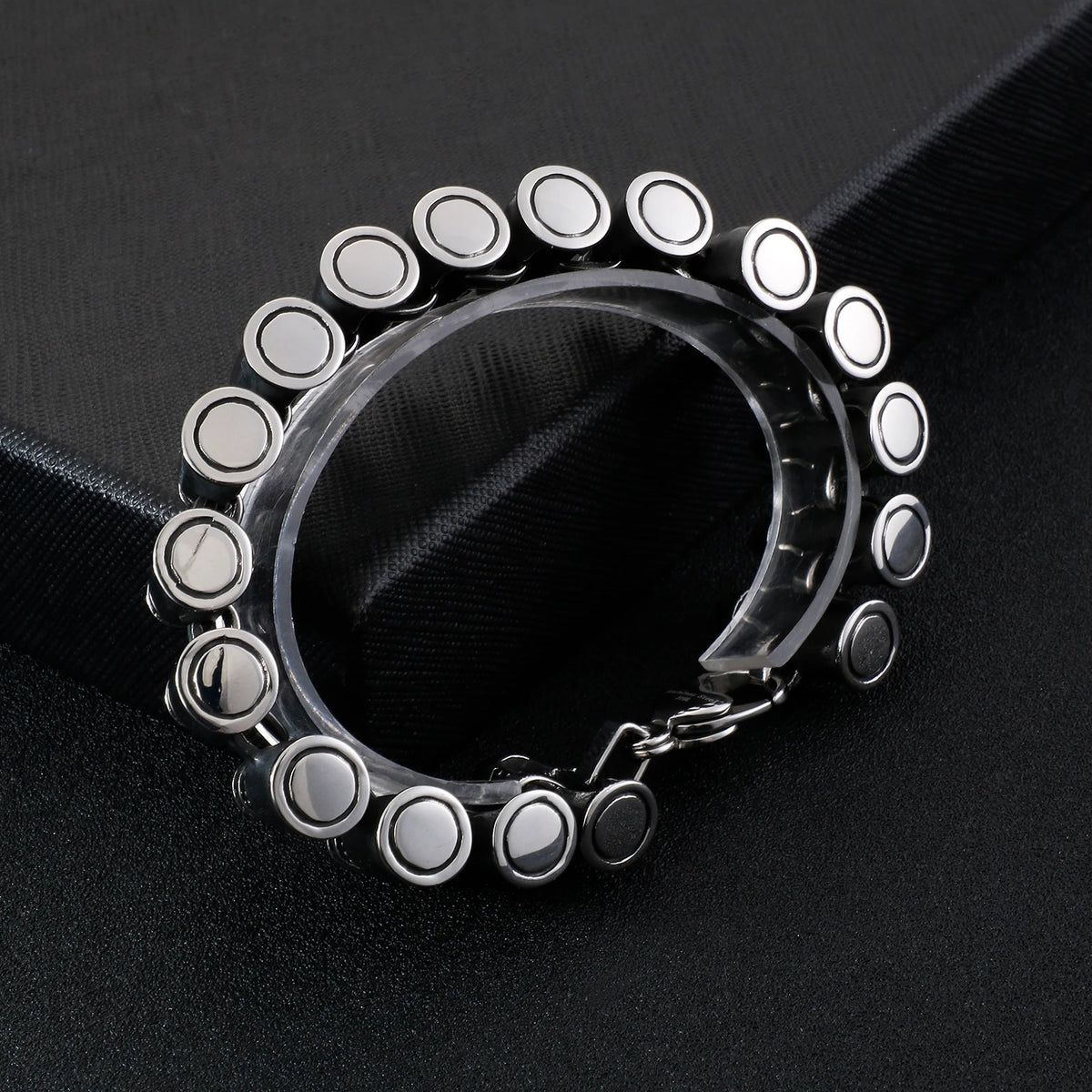 VIKING Mens Punk Bullet Link Bracelet – Silver Stainless Steel