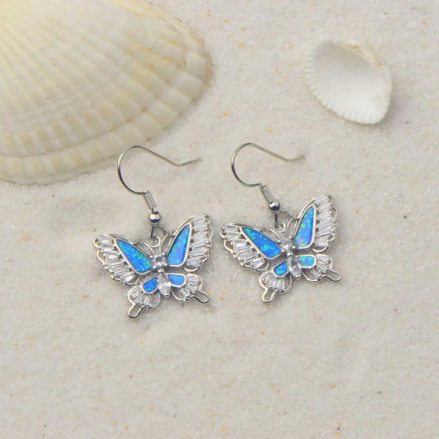 Aobao Silver Plated Brass Opal Christian Butterfly Earrings Bohemian Style Women's Gift