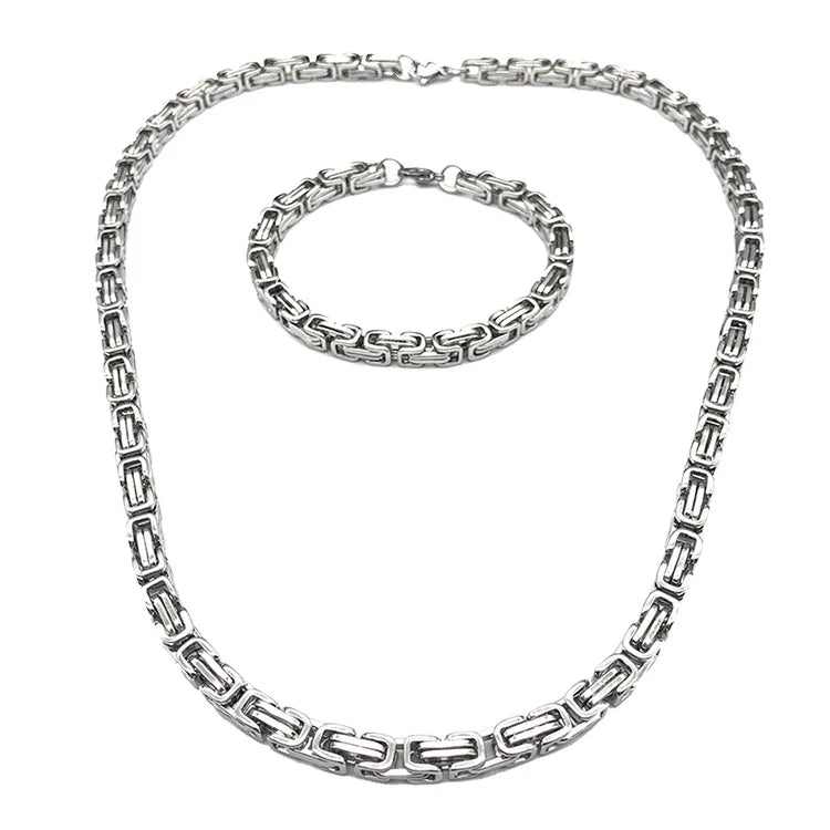 VIKING Byzantine Chain Bracelet – Stainless Steel Men's Silver Motorcycle Chain Bangle