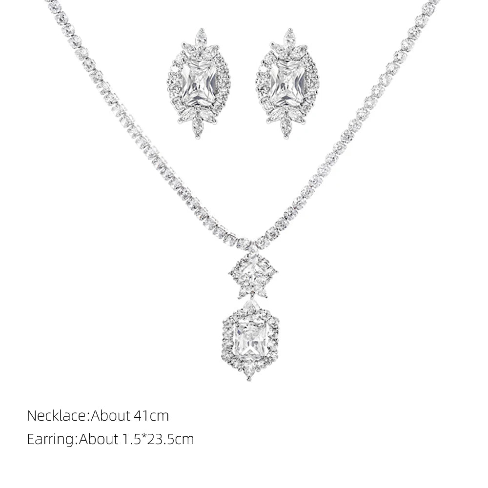 XOTICA High Quality Luxury CZ Pendant Necklace Earring Set Ladies Sparkling Zircon Tennis Chain Stud Earring Wedding Engagement Jewelry