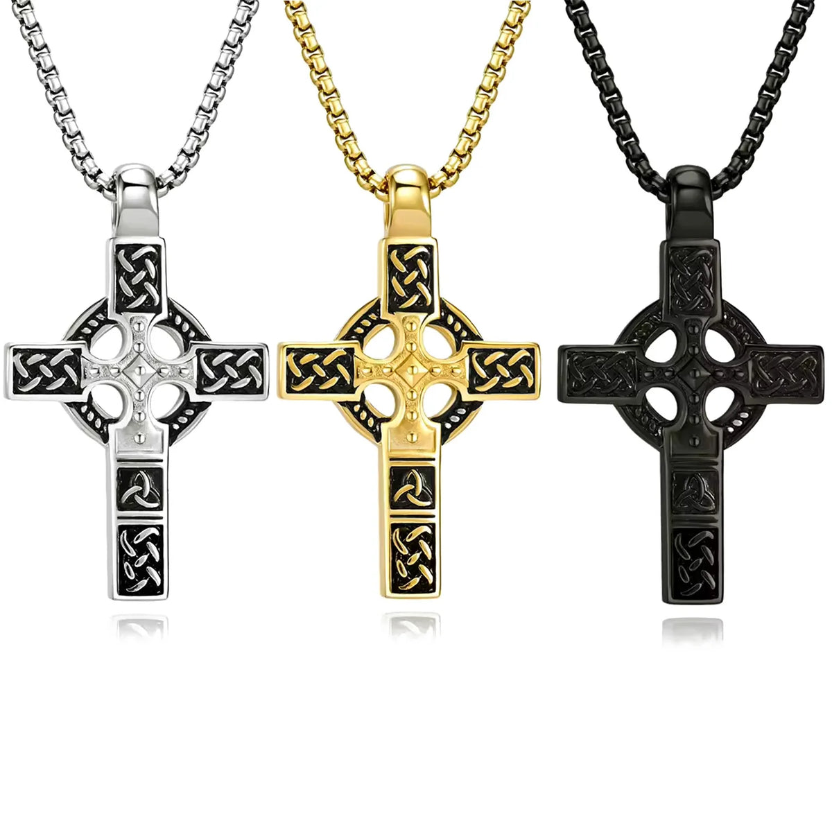 REBEL New Arrival Stainless Steel Cross Necklace for Men Double Sided Cross Celtic Knot Pendent Necklace Fashion Jewelry
