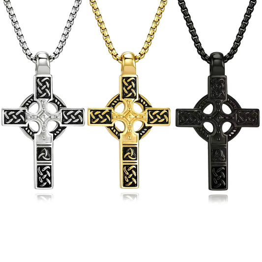 REBEL New Arrival Stainless Steel Cross Necklace for Men Double Sided Cross Celtic Knot Pendent Necklace Fashion Jewelry