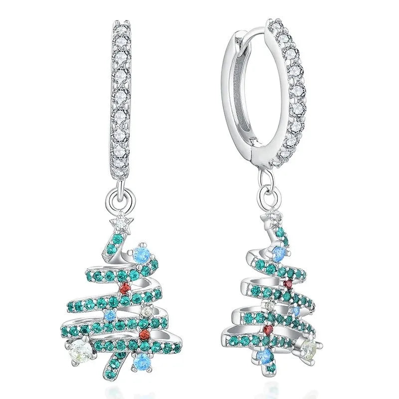 S&S 925 Silver Christmas Tree Necklace & Earrings Set – AAAAA Rose-Cut Zirconia – Rhodium Plated – Collection