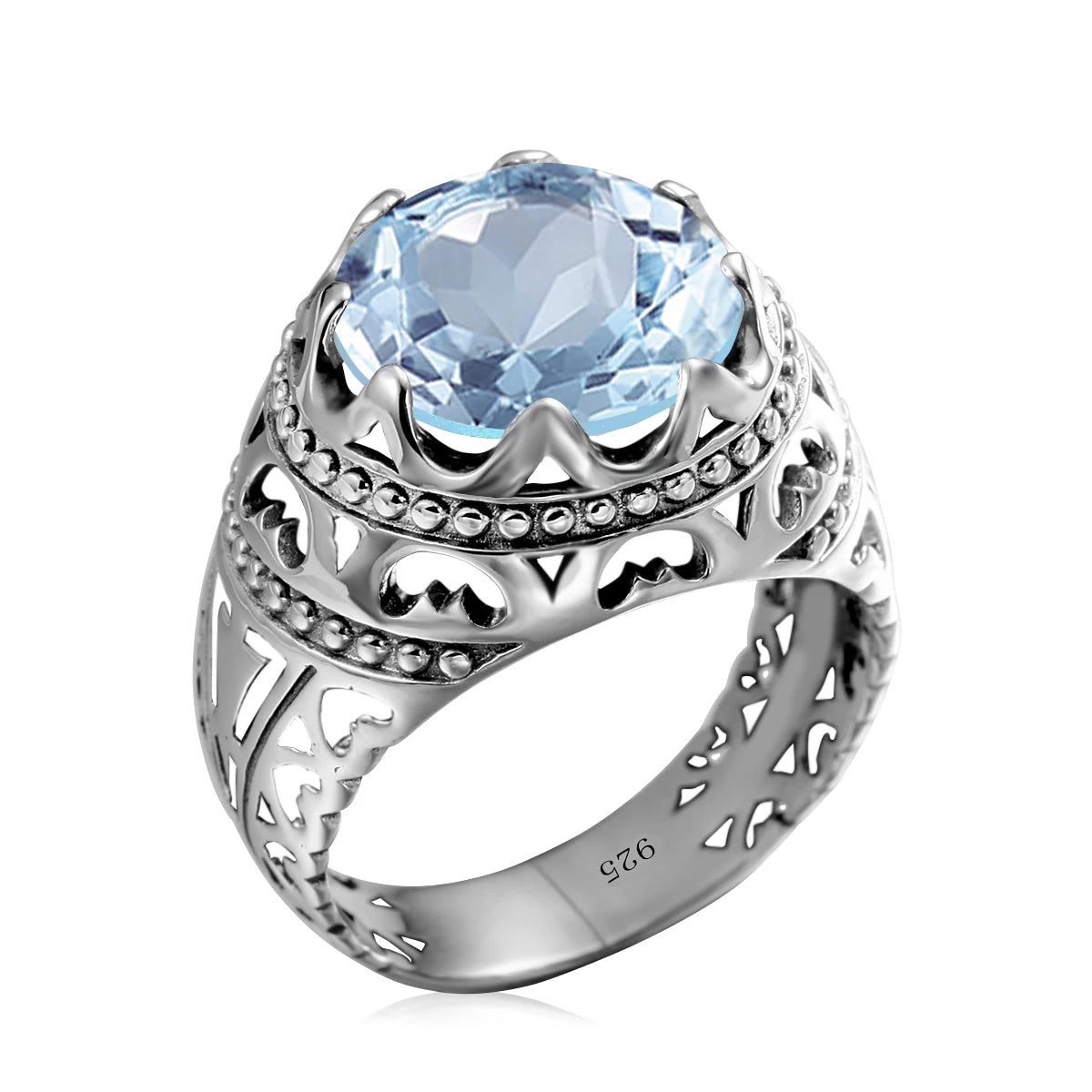 BiG-BOSS Vintage 925 Sterling Silver Men's Emerald Ring Gothic Punk Statement Jewelry Huge Gemstone Finger Rings for Men Custom Gift
