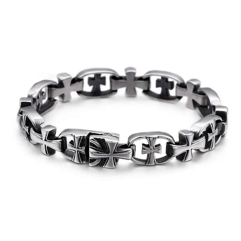 KALEN Classic 21cm Stainless Steel Cross Charm Bracelets for Men
