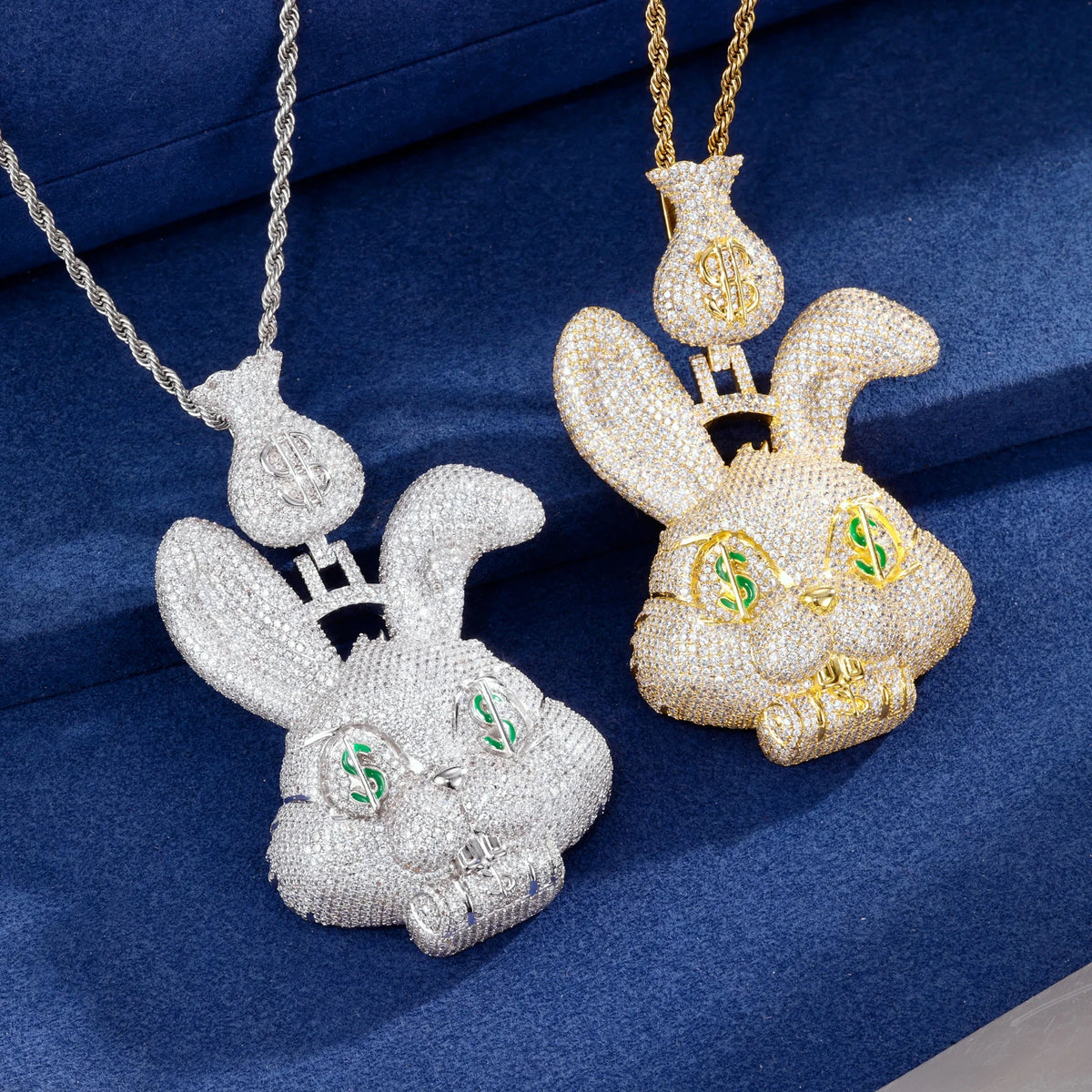Luxury Iced Out Money-obsessed Rabbit Pendant Hip Hop Jewelry Gold Plated Brass AAAAA CZ Diamond Money Bag Bail Cartoon Pendant