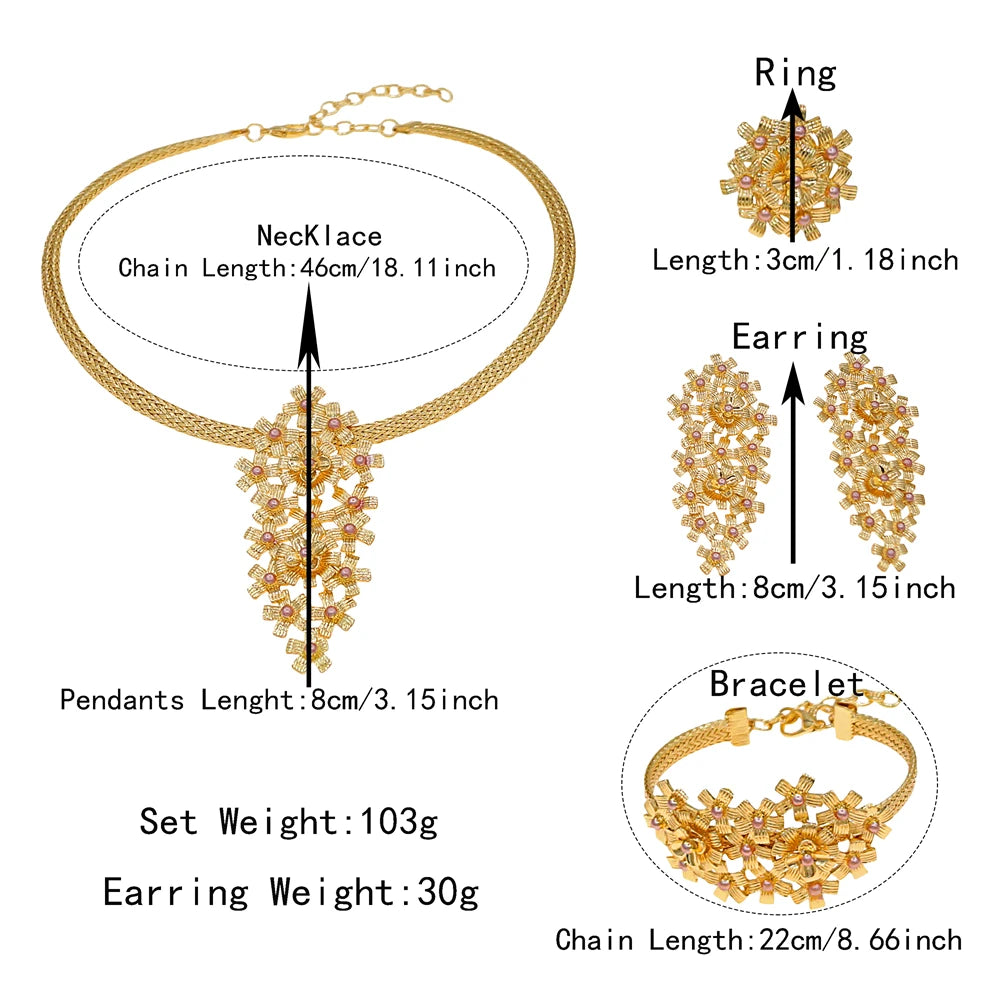Brazilian Flowers Jewelry Sets Gold Rose Italian Jewelry Set Wedding Party Brass Necklace Bracelet Earrings Ring Jewelry