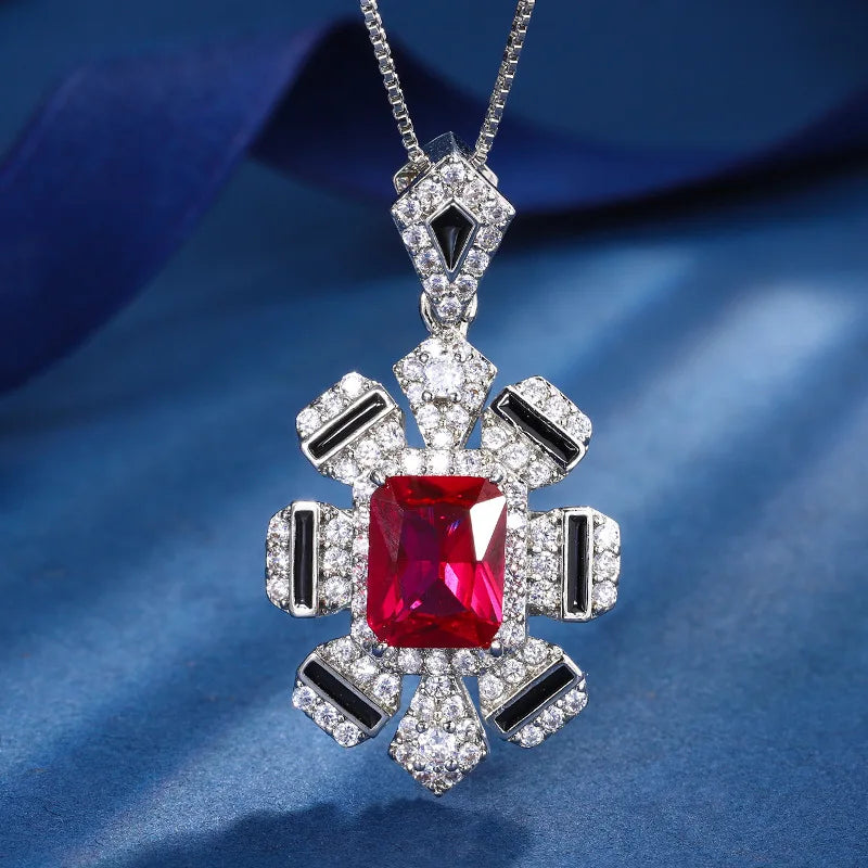 Gemfiori New High-end Design square Petal Pendant Ring Earrings Fashionable European and American Style Jewelry Set