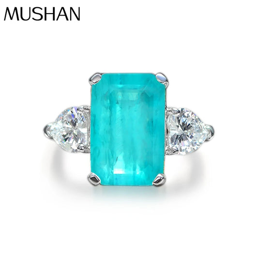 MuShan Jewelry Factory 925 Silver 5 Carat Synthetic Paraiba Rectangular 8*12 High Carbon Diamond Ring for Women